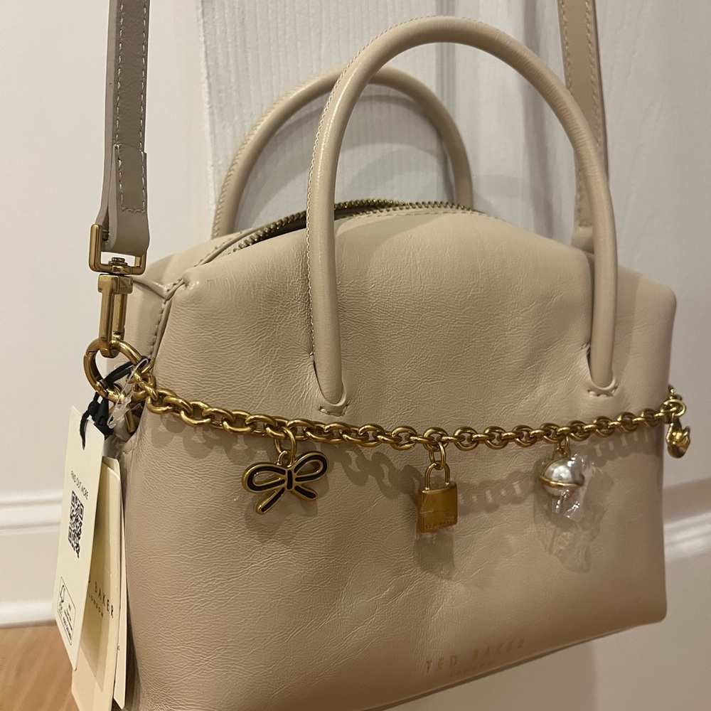 Ted Baker Cream Crossbody Satchel with Gold Charm Chain